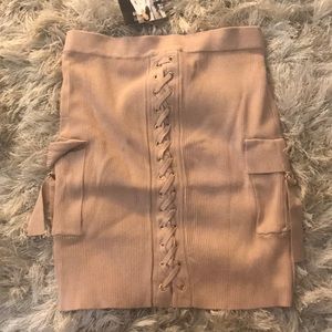 Tan Lace Up Bodycon Skirt